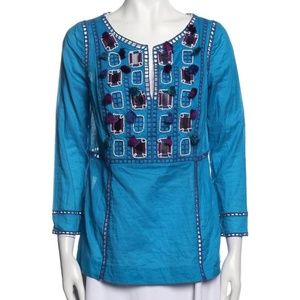 NWT Tory Burch Blue Scoop Neck Tunic with Mirrored Accents, Size 4